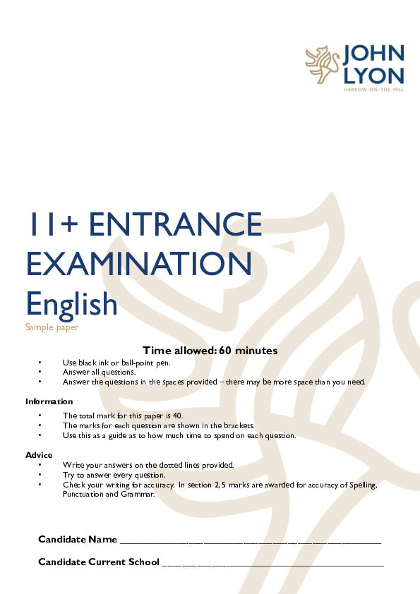 John Lyon School: 11+ English  [Version: 1]