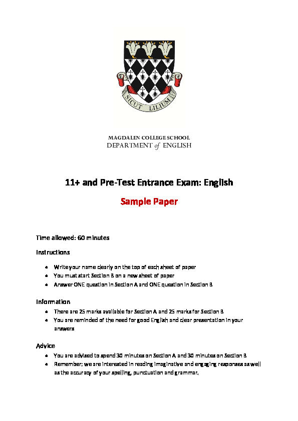 Magdalen College School: 11+ English  [Version: 1]