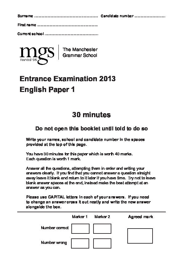 The Manchester Grammar School: 11+ English (2013)