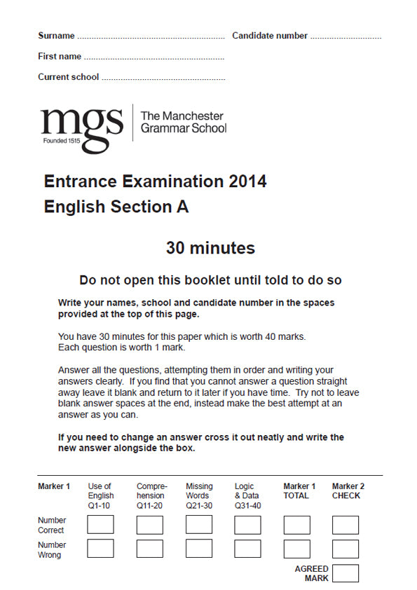 The Manchester Grammar School: 11+ English (2014)