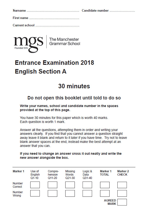 The Manchester Grammar School: 11+ English (2018)