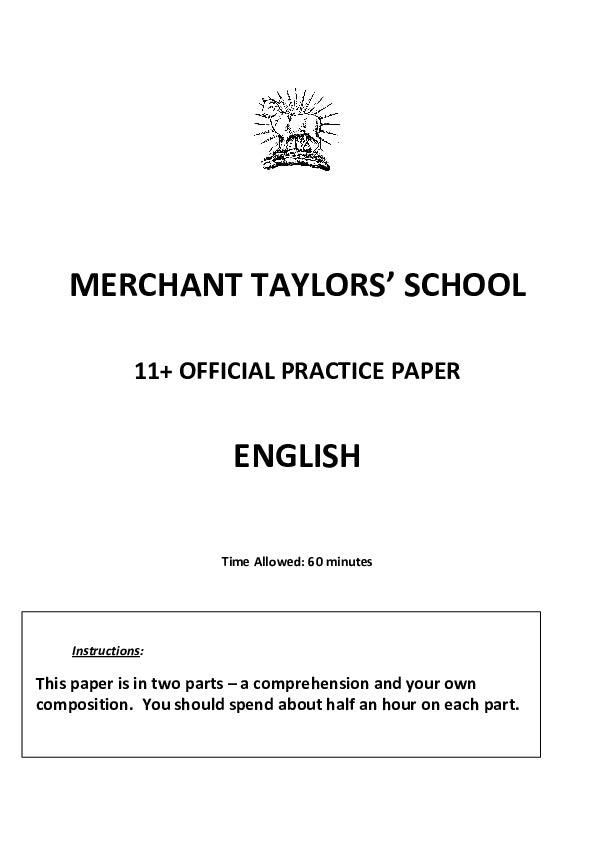 Merchant Taylors' School: 11+ English  [Version: 1]