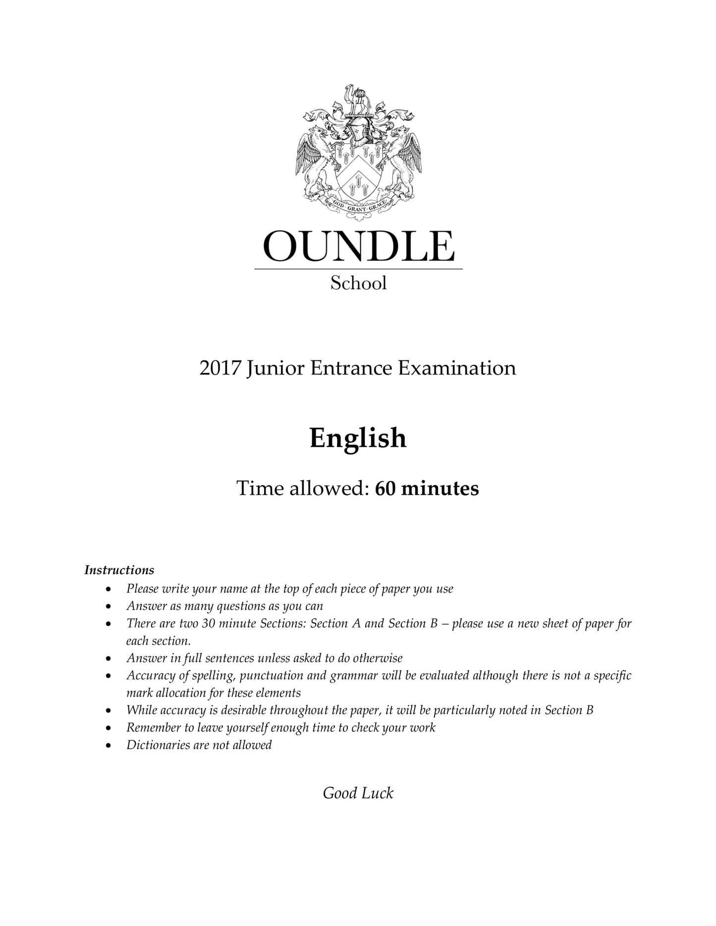 Oundle School: 11+ English (2017)