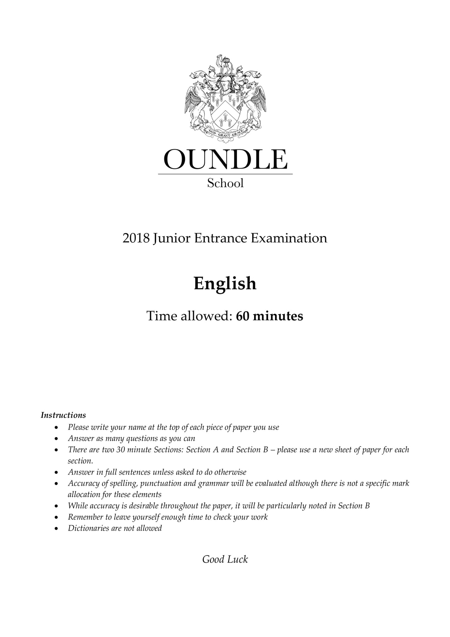 Oundle School: 11+ English (2018)