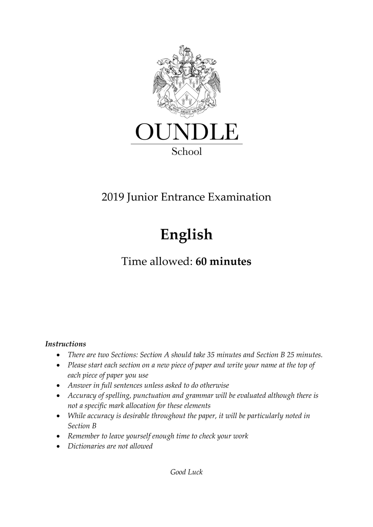 Oundle School: 11+ English (2019)