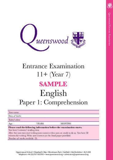 Queenswood School: 11+ English  [Version: 2]