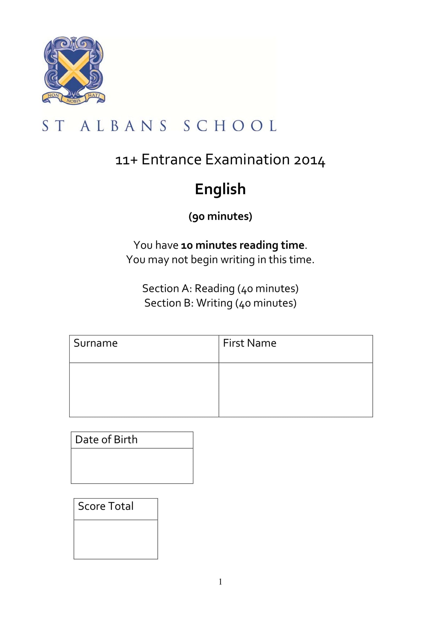 St Albans School: 11+ English (2014)