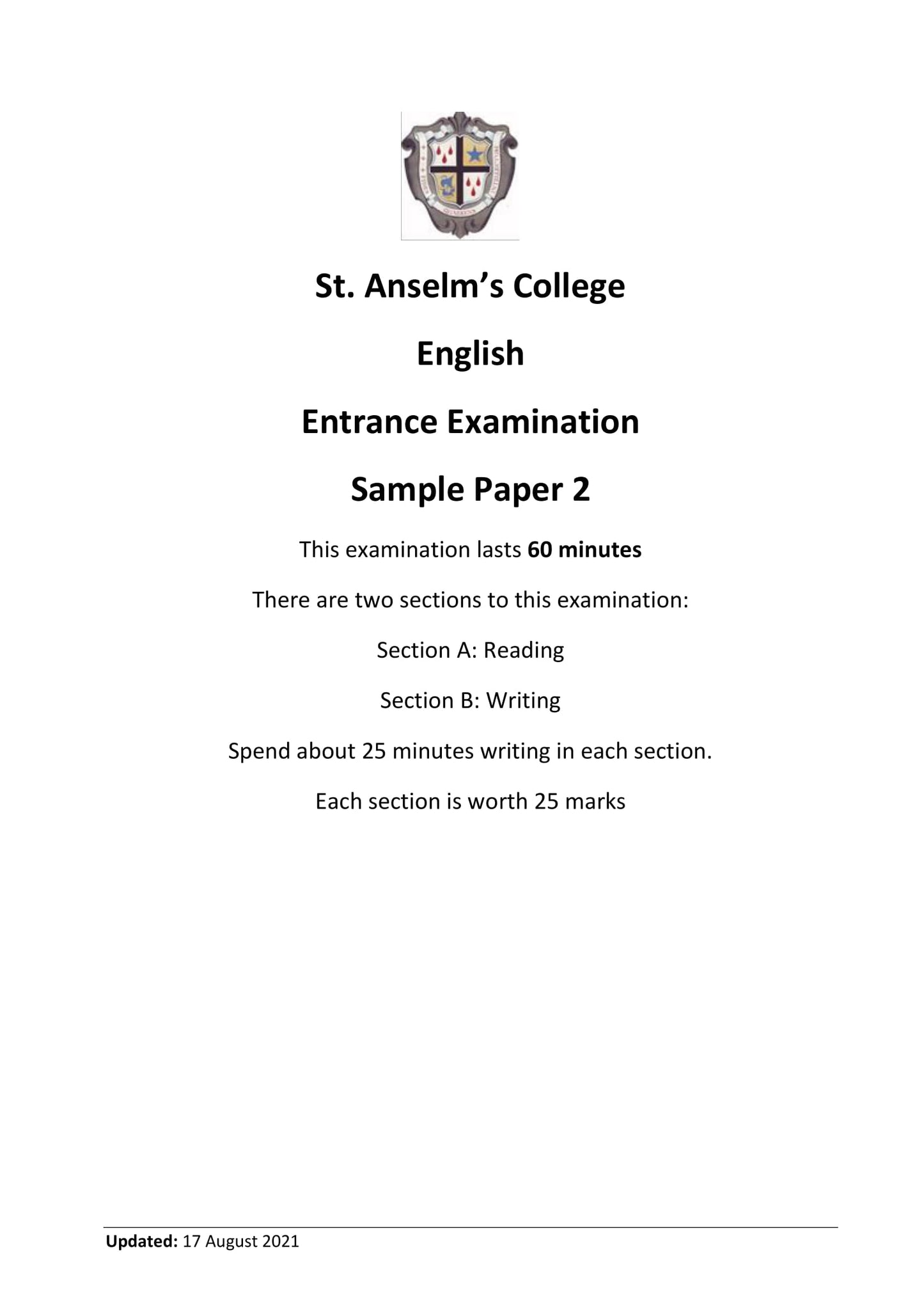 St. Anselm's College: 11+ English [Sample] [Version: 3]