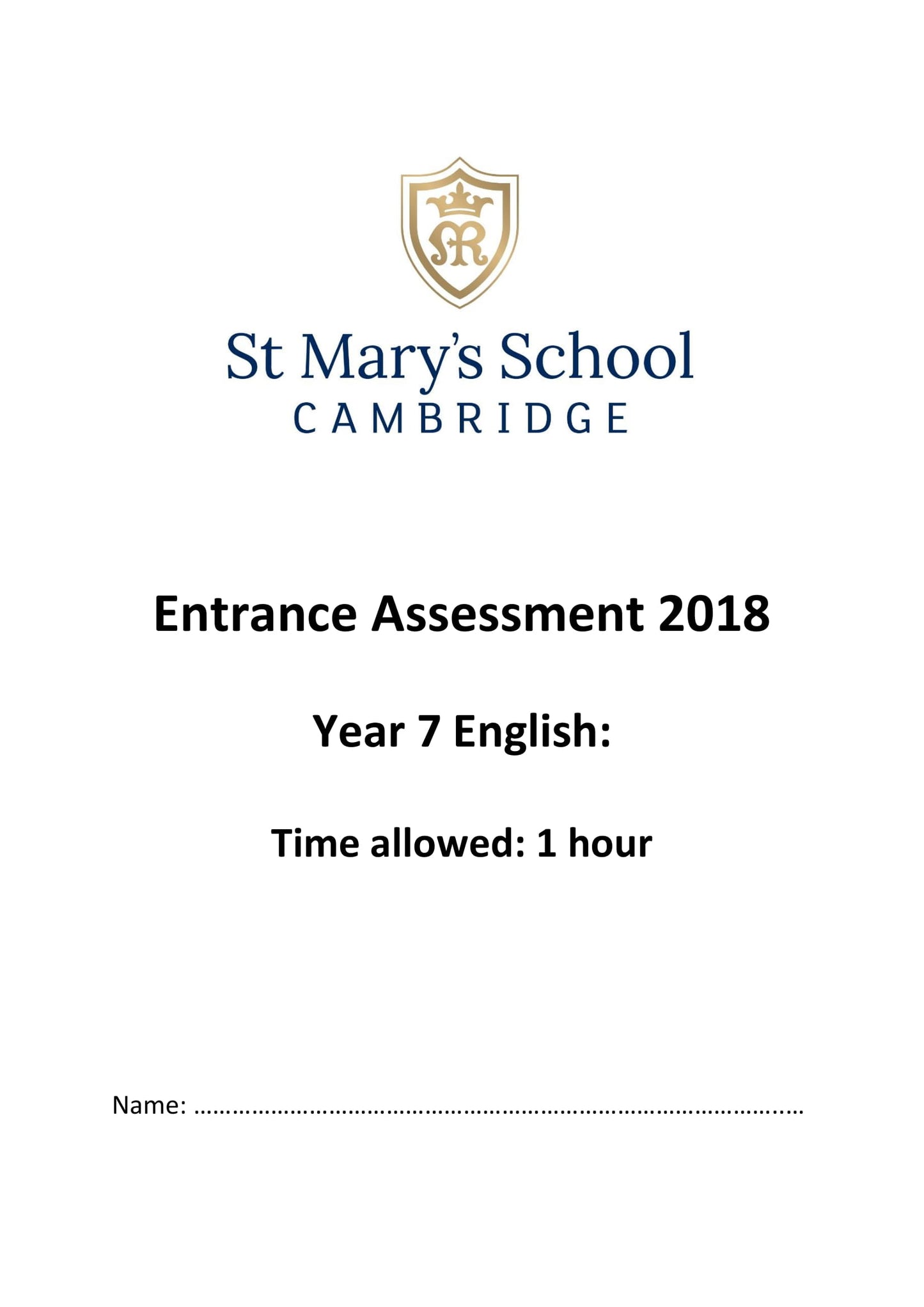 St Mary's School, Cambridge: 11+ English (2018)