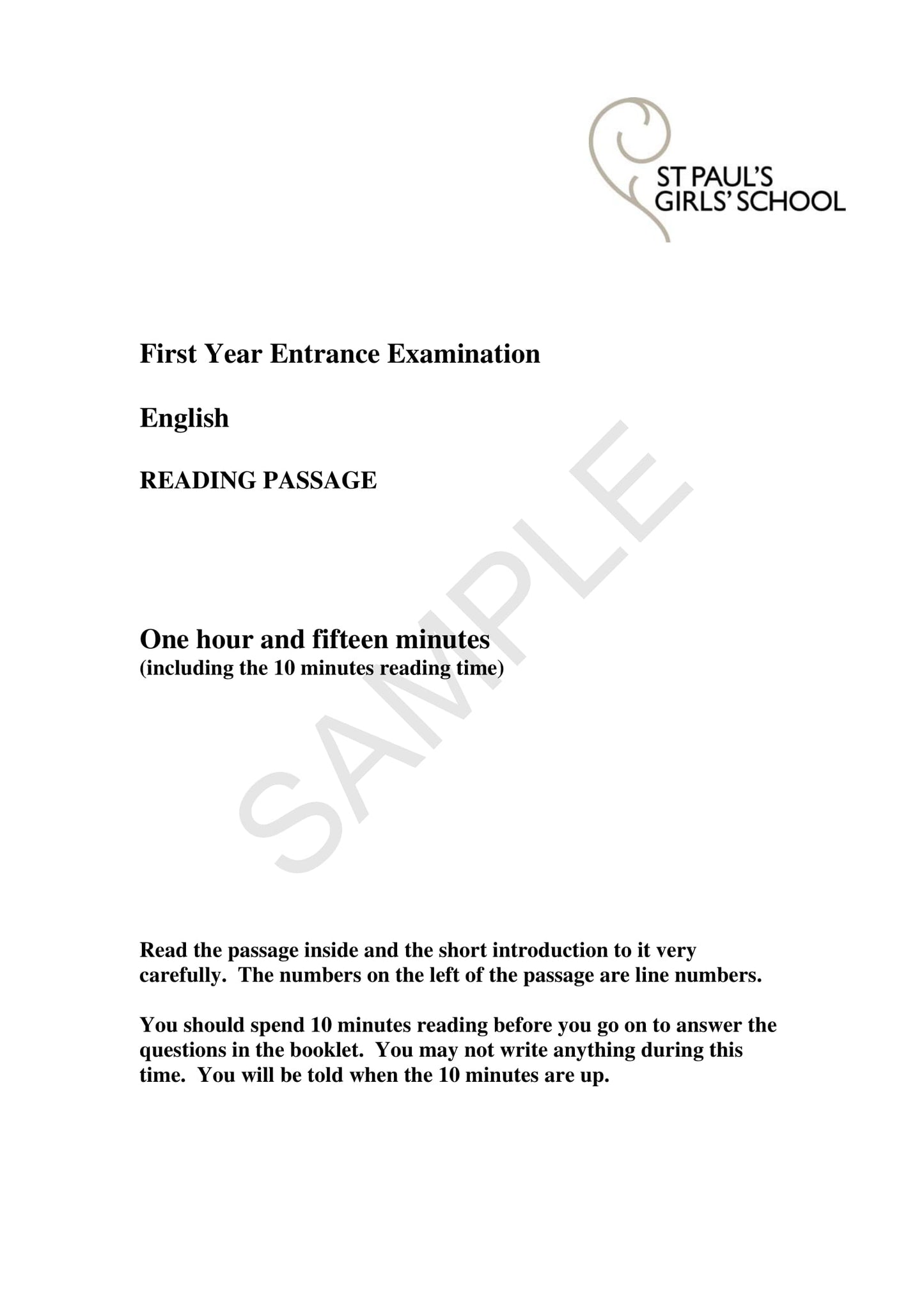 St Paul's Girls' School: 11+ English [Comprehension] [Version: 4]