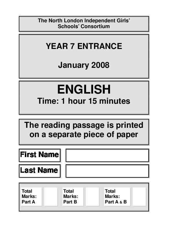 St James Senior Girl’s School: 11+ English (2008)