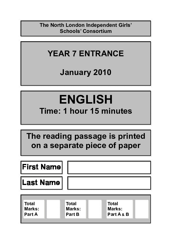 Queen’s College School: 11+ English (2010) [Version: Group 1]