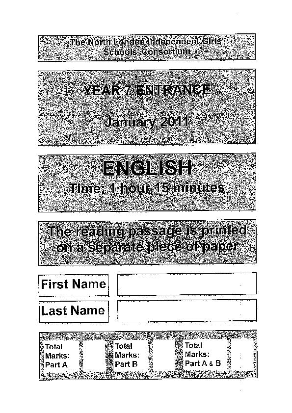 Channing School: 11+ English (2011) [Version: Group 1]