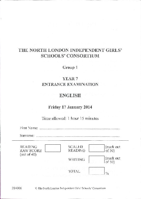 More House School: 11+ English (2014) [Version: Group 1]