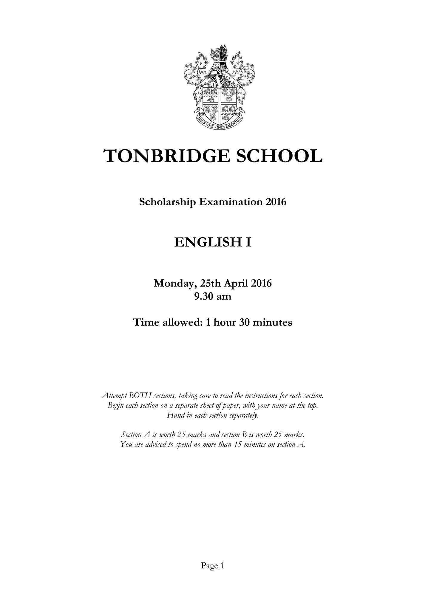 Tonbridge School: 11+ English (2016)