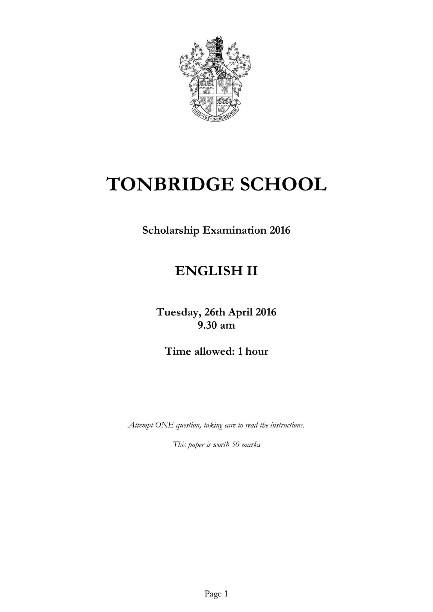 Tonbridge School: 11+ English (2016)