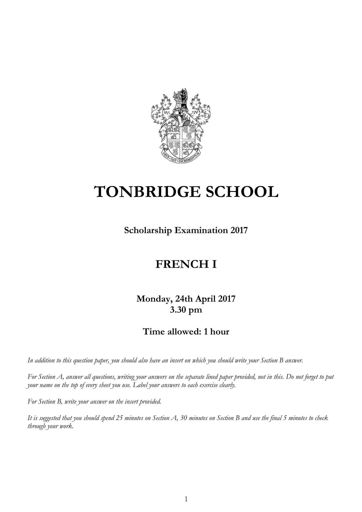 Tonbridge School: 11+ French (2017)