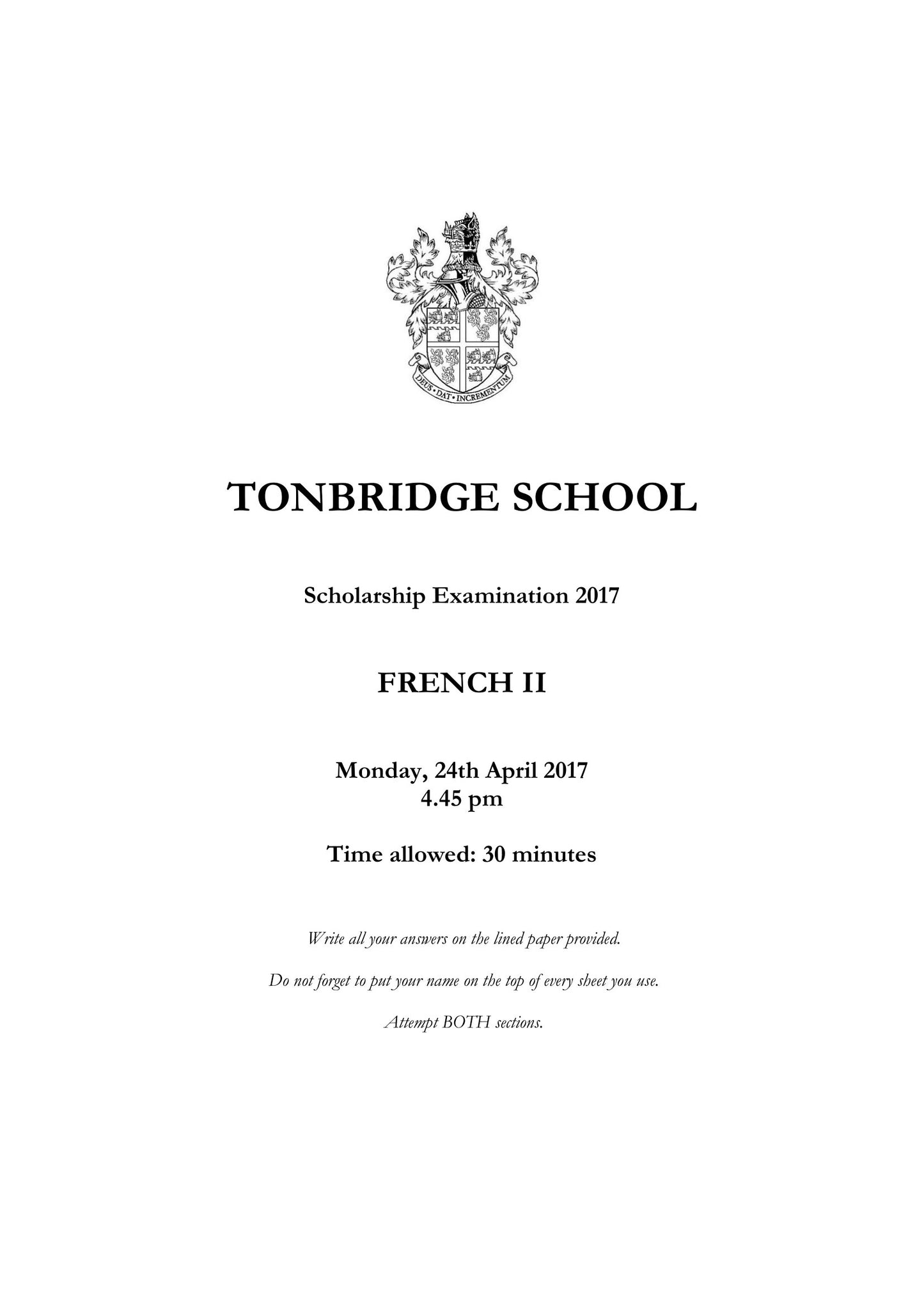 Tonbridge School: 11+ French (2017) [Version: 2]