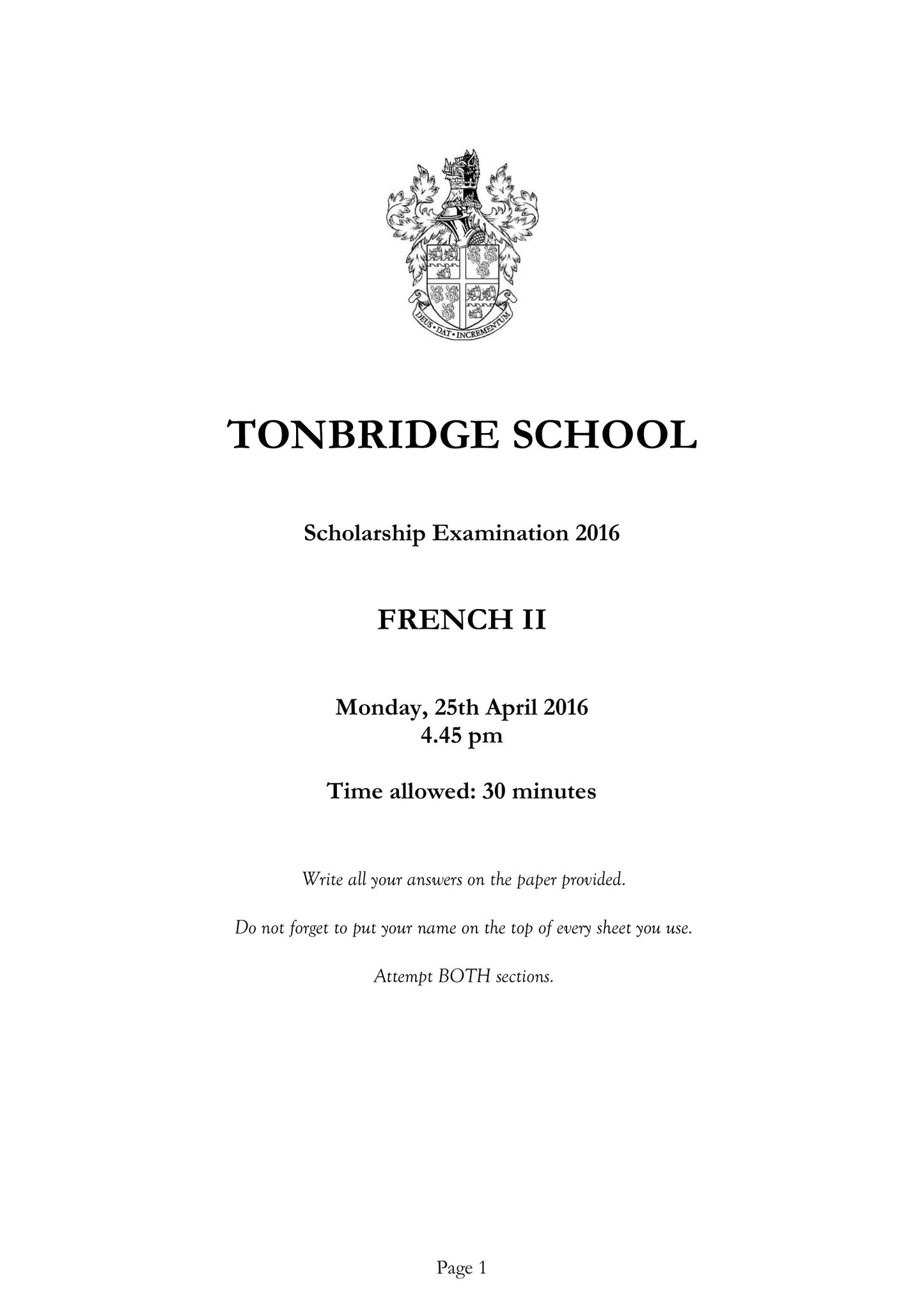 Tonbridge School: 11+ French (2016) [Version 2]