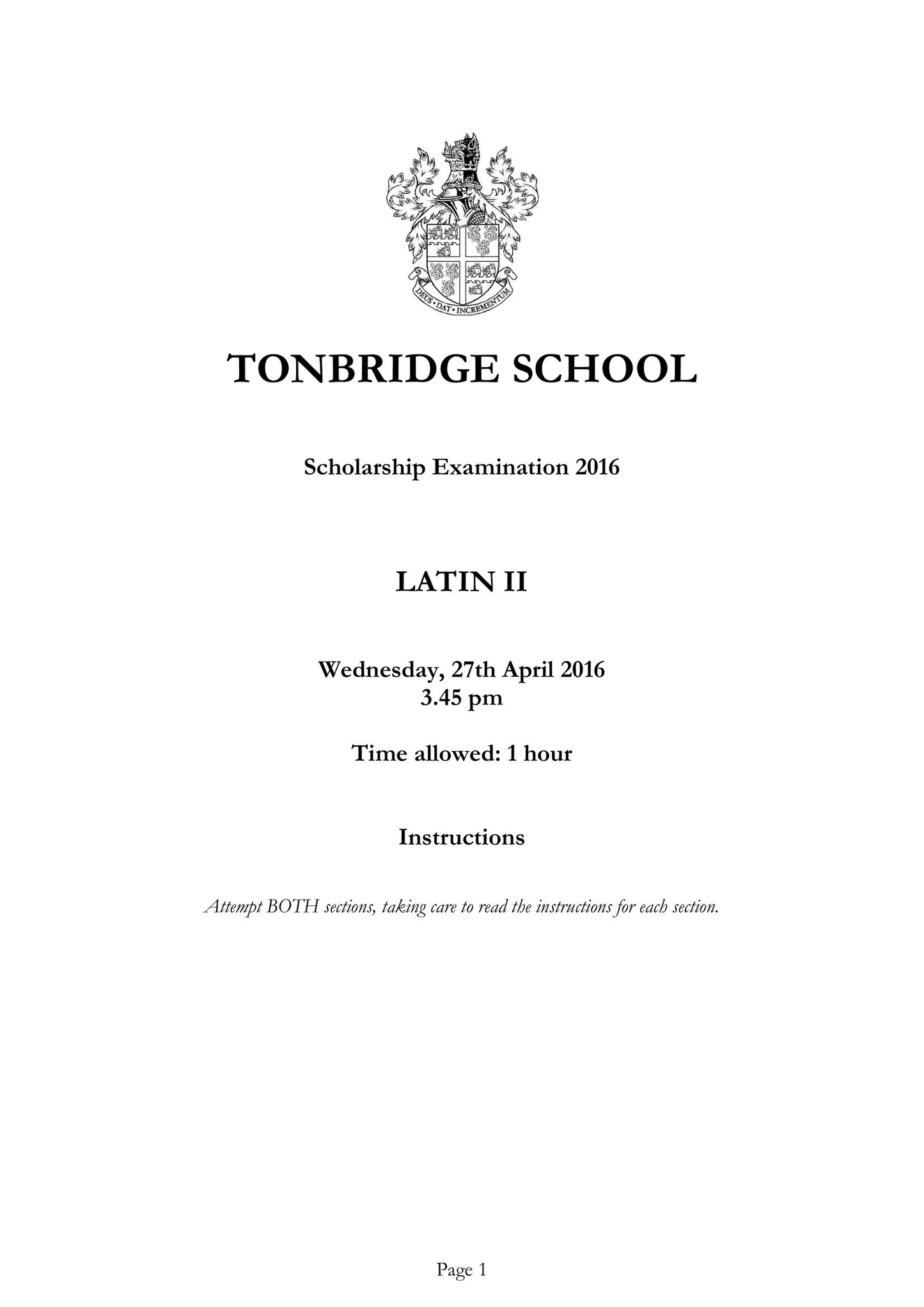 Tonbridge School: 11+ Latin (2016) [Version: 2]