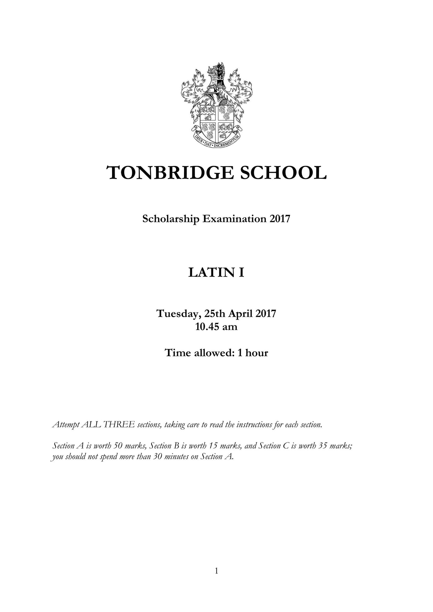 Tonbridge School: 11+ Latin (2017) [Version: 1]