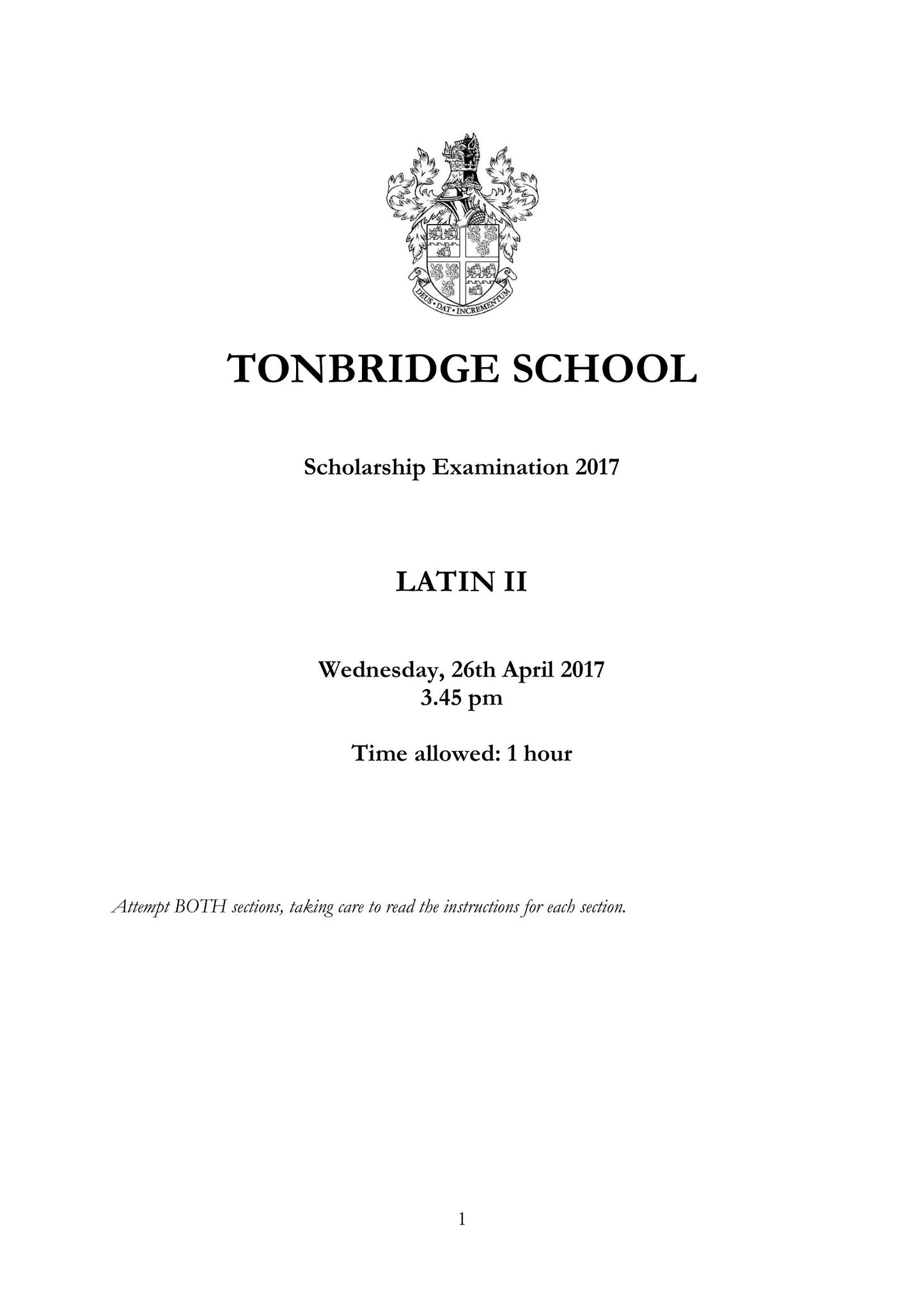 Tonbridge School: 11+ Latin (2017) [Version: 2]