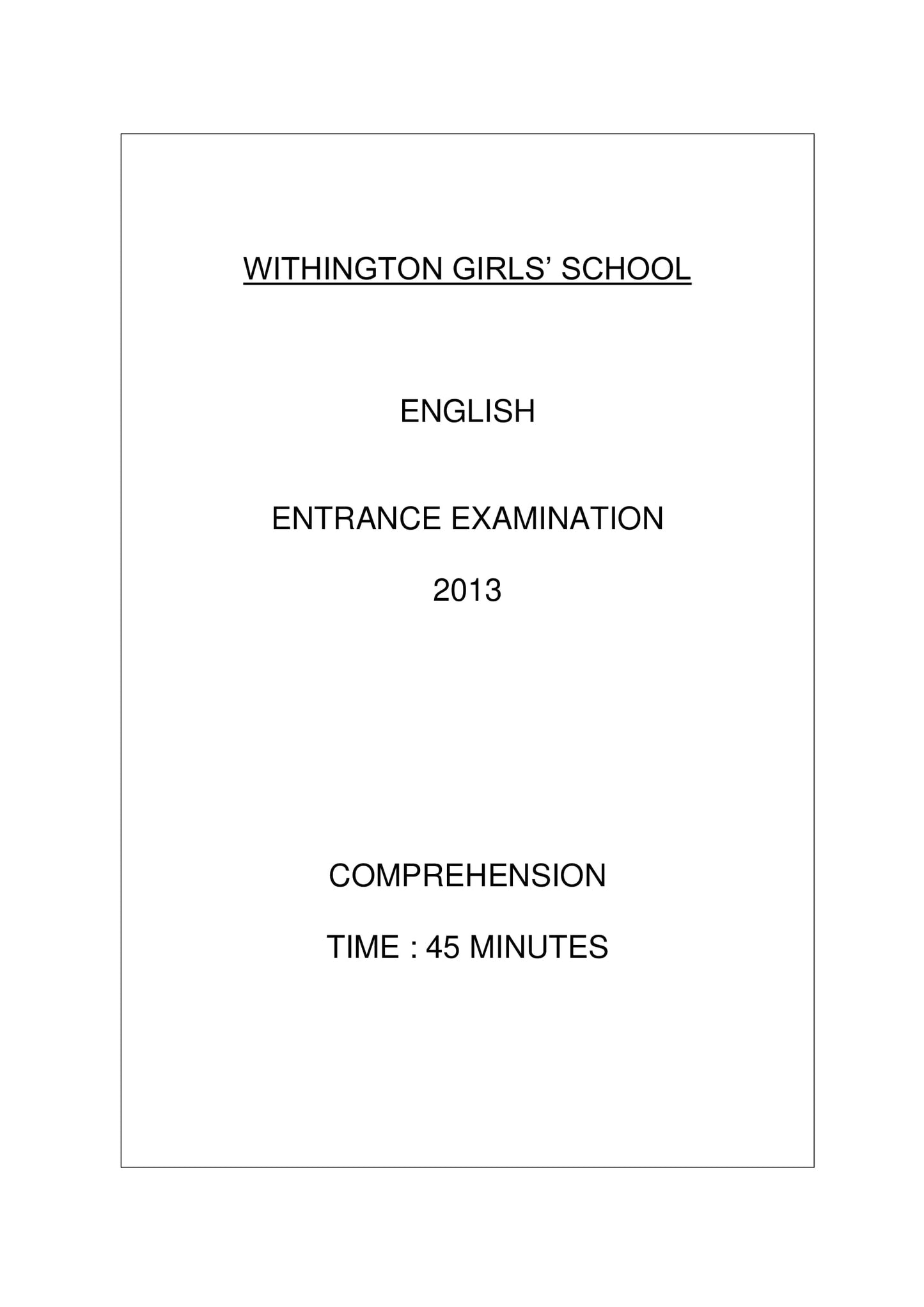 Withington Girls' School: 11+ English (2013)