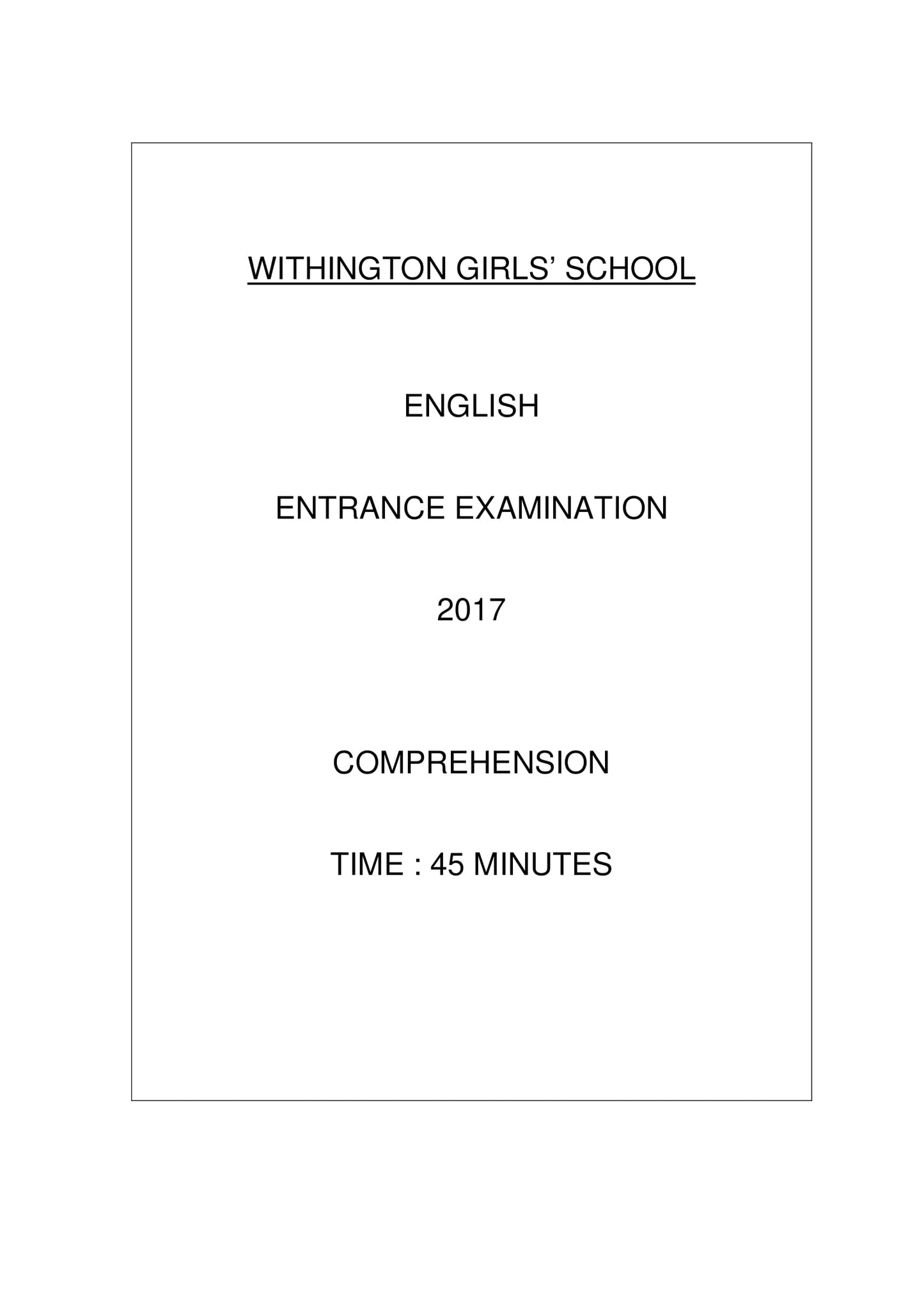 Withington Girls' School: 11+ English (2017)