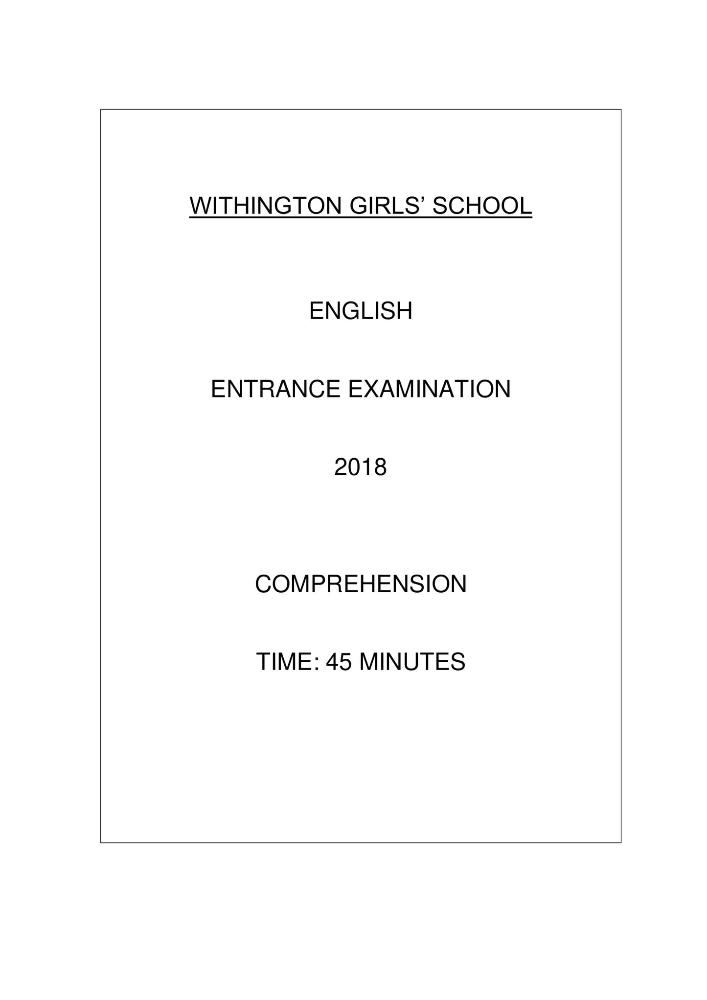 Withington Girls' School: 11+ English (2018)