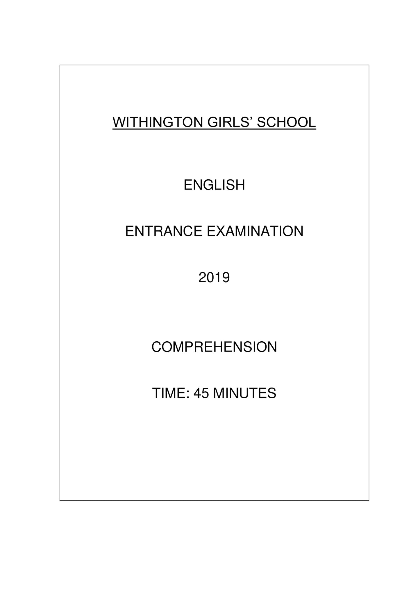 Withington Girls' School: 11+ English (2019)