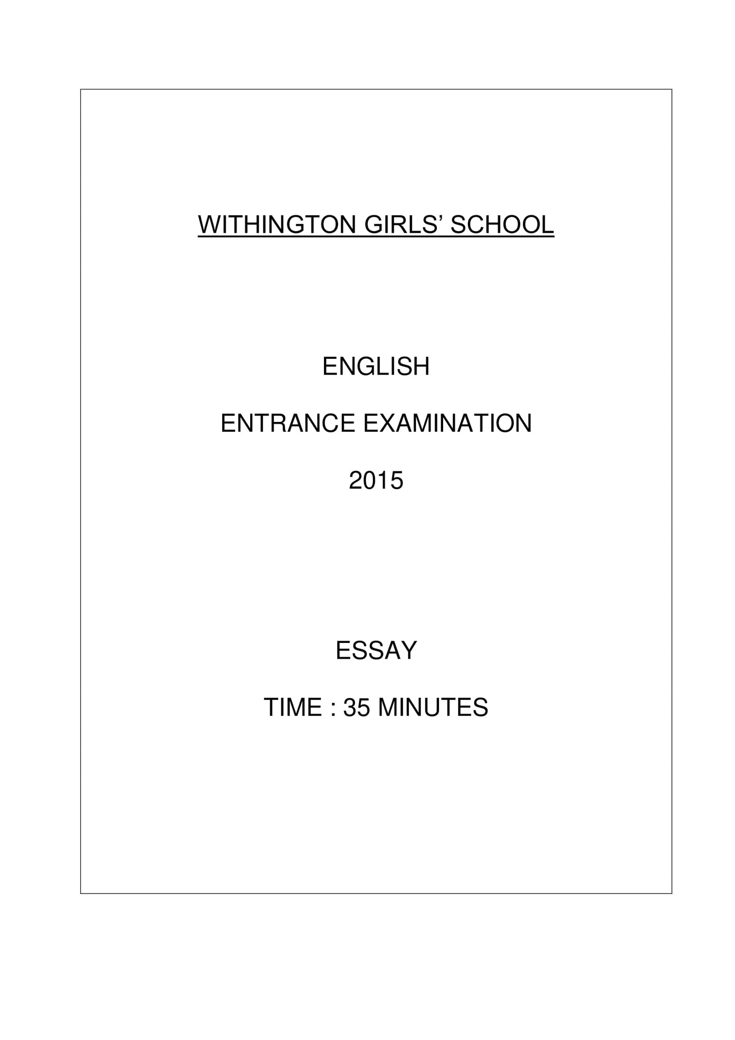 Withington Girls' School: 11+ English (2015) [Creative Writing]