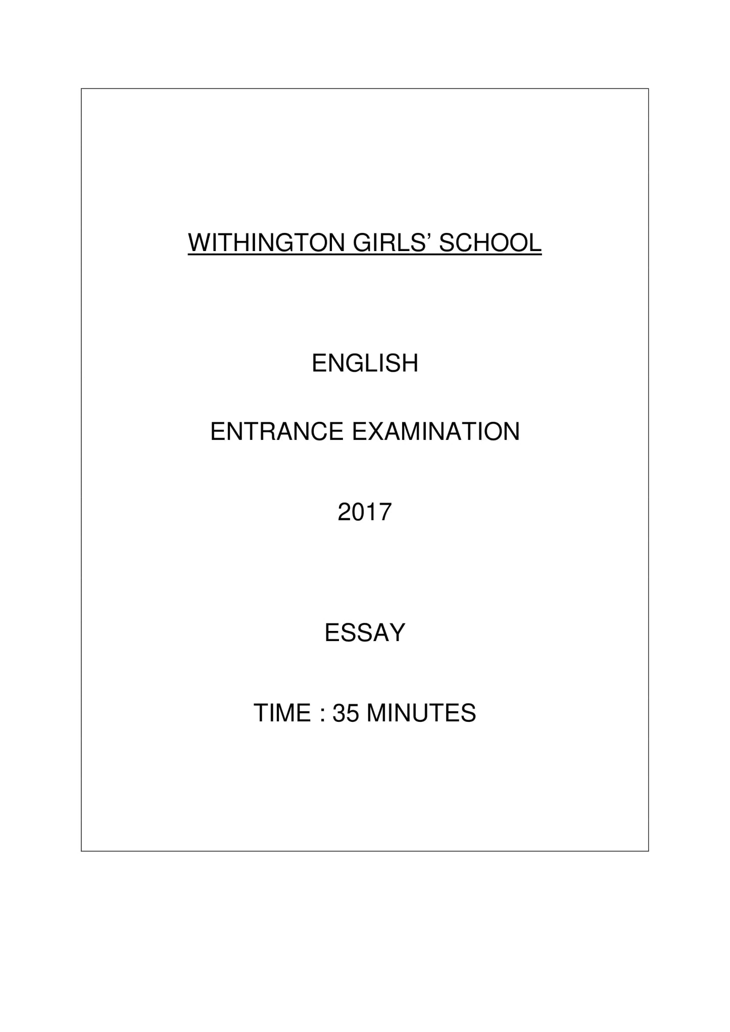 Withington Girls' School: 11+ English (2017) [Creative Writing]