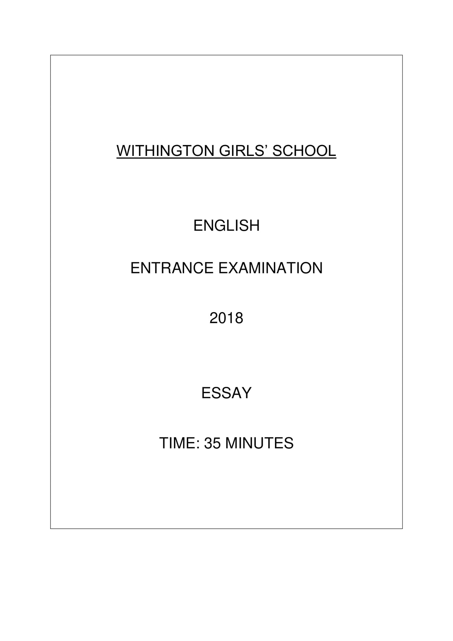 Withington Girls' School: 11+ English (2018) [Creative Writing]