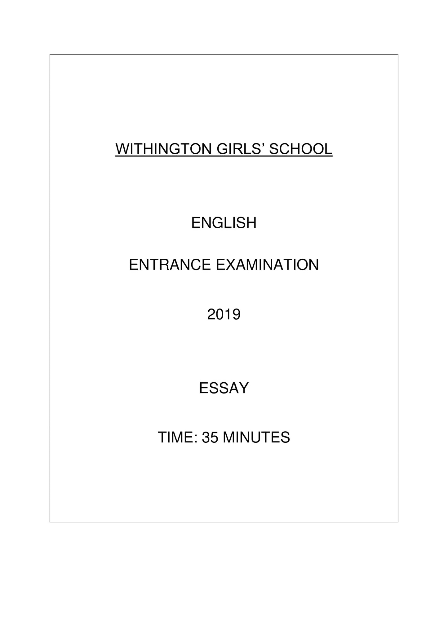 Withington Girls' School: 11+ English (2019) [Creative Writing]