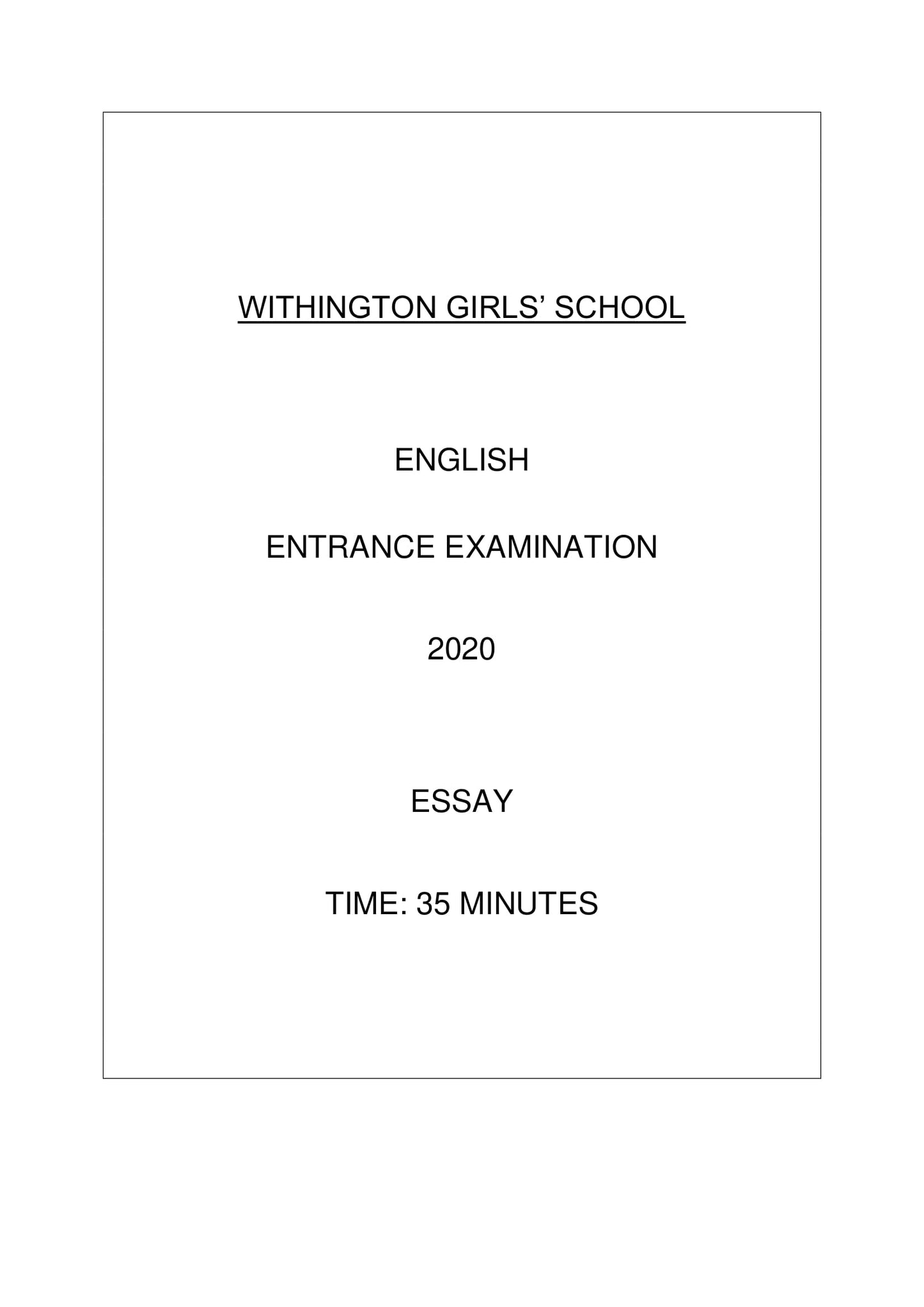 Withington Girls' School: 11+ English (2020) [Creative Writing]