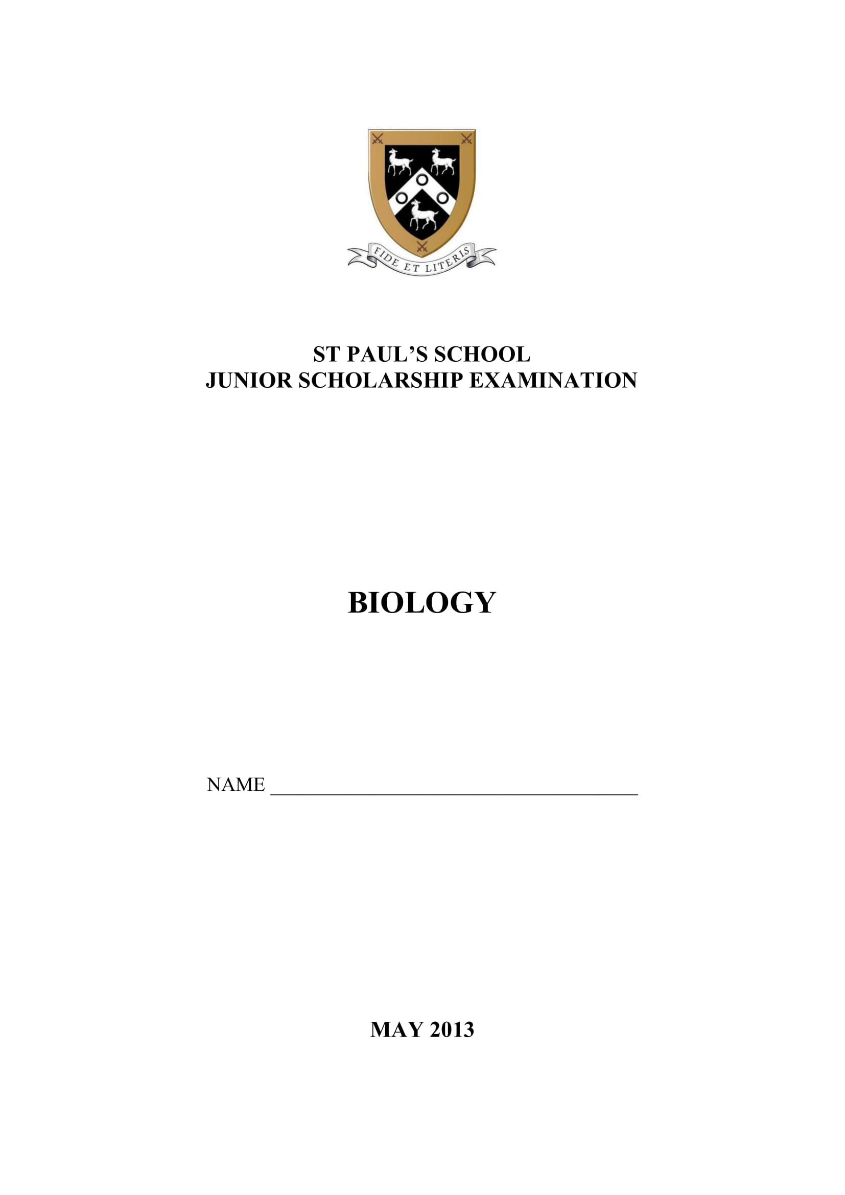 St Paul's School: 11+ Biology (2013)
