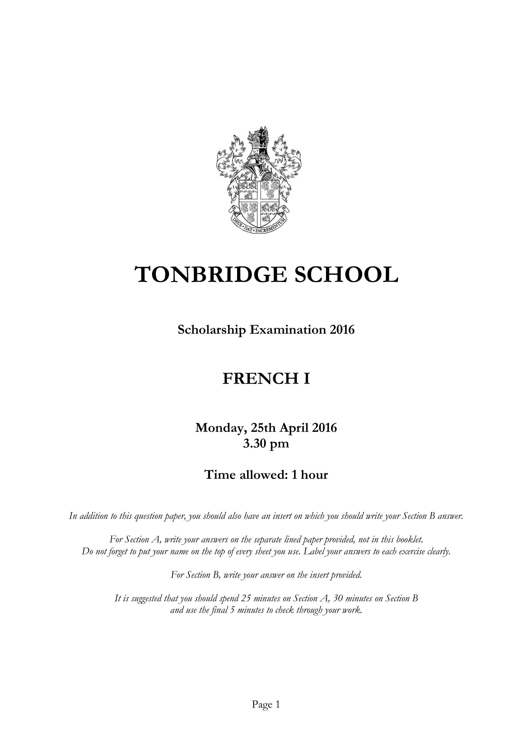 Tonbridge School: 11+ French (2016)