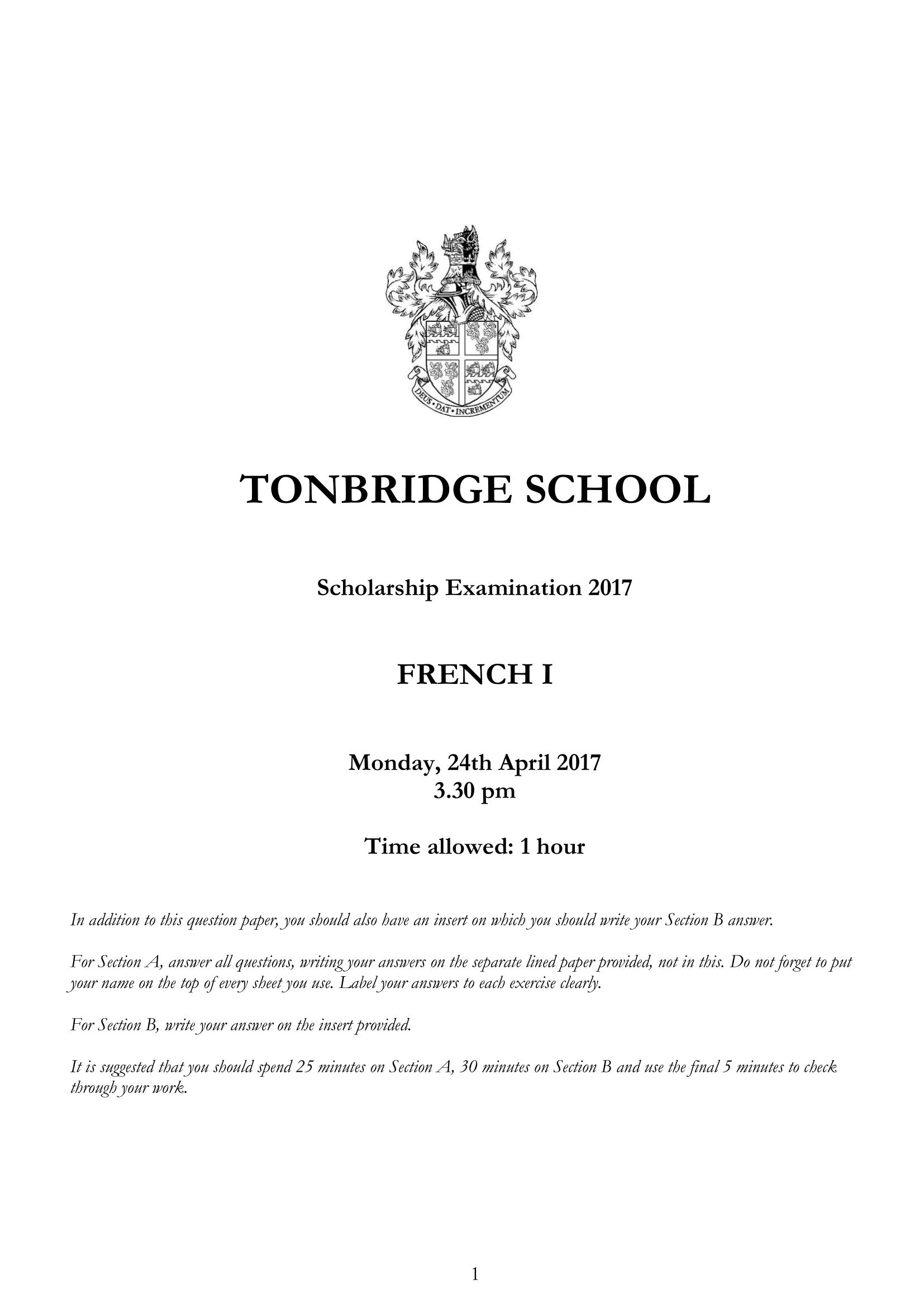Tonbridge School: 11+ French (2017)