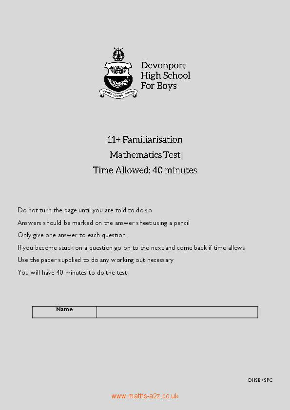 Devonport High School for Boys: 11+ Maths [24]