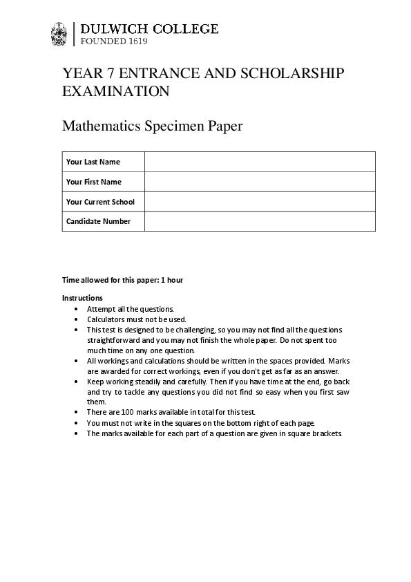 Dulwich College: 11+ Maths [25]