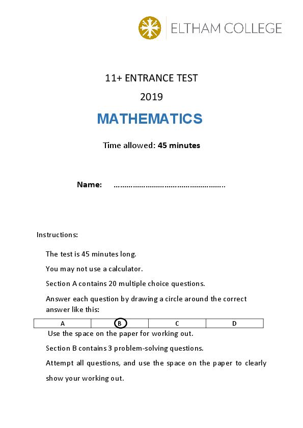 Eltham College: 11+ Maths (2019) [26]