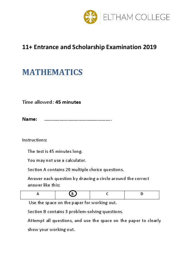Eltham College: 11+ Maths (2019) [27]