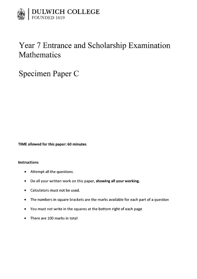 Dulwich College: 11+ Maths  [Version: 3]  [54]