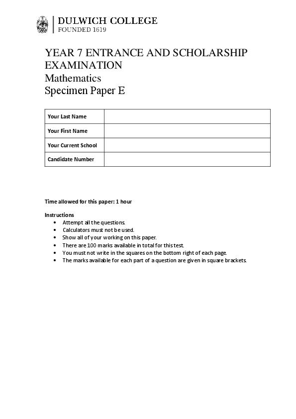 Dulwich College: 11+ Maths  [Version: 5]  [56]