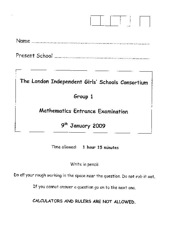 Queen’s College School: 11+ Maths (2009) [39]