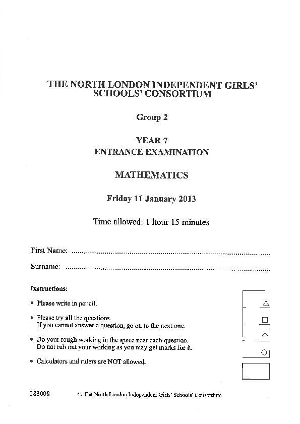 South Hampstead High School: 11+ Maths (2013) [50]
