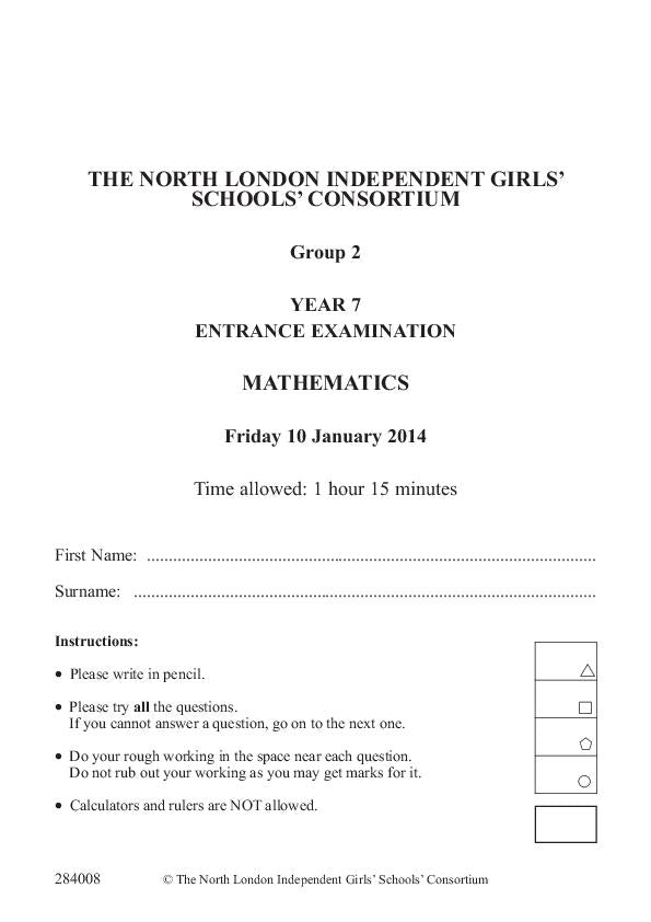 Northwood College for Girls: 11+ Maths (2014) [51]