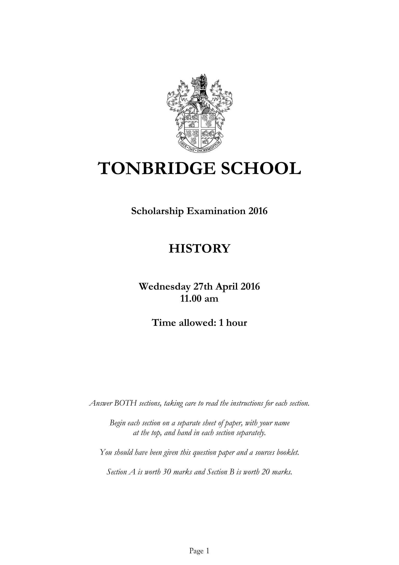 Tonbridge School: 11+ History (2016)