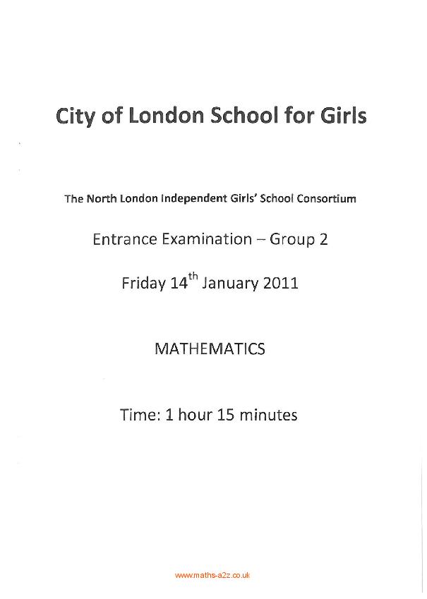 City of London School for Girls: 11+ Maths (2011) [75]