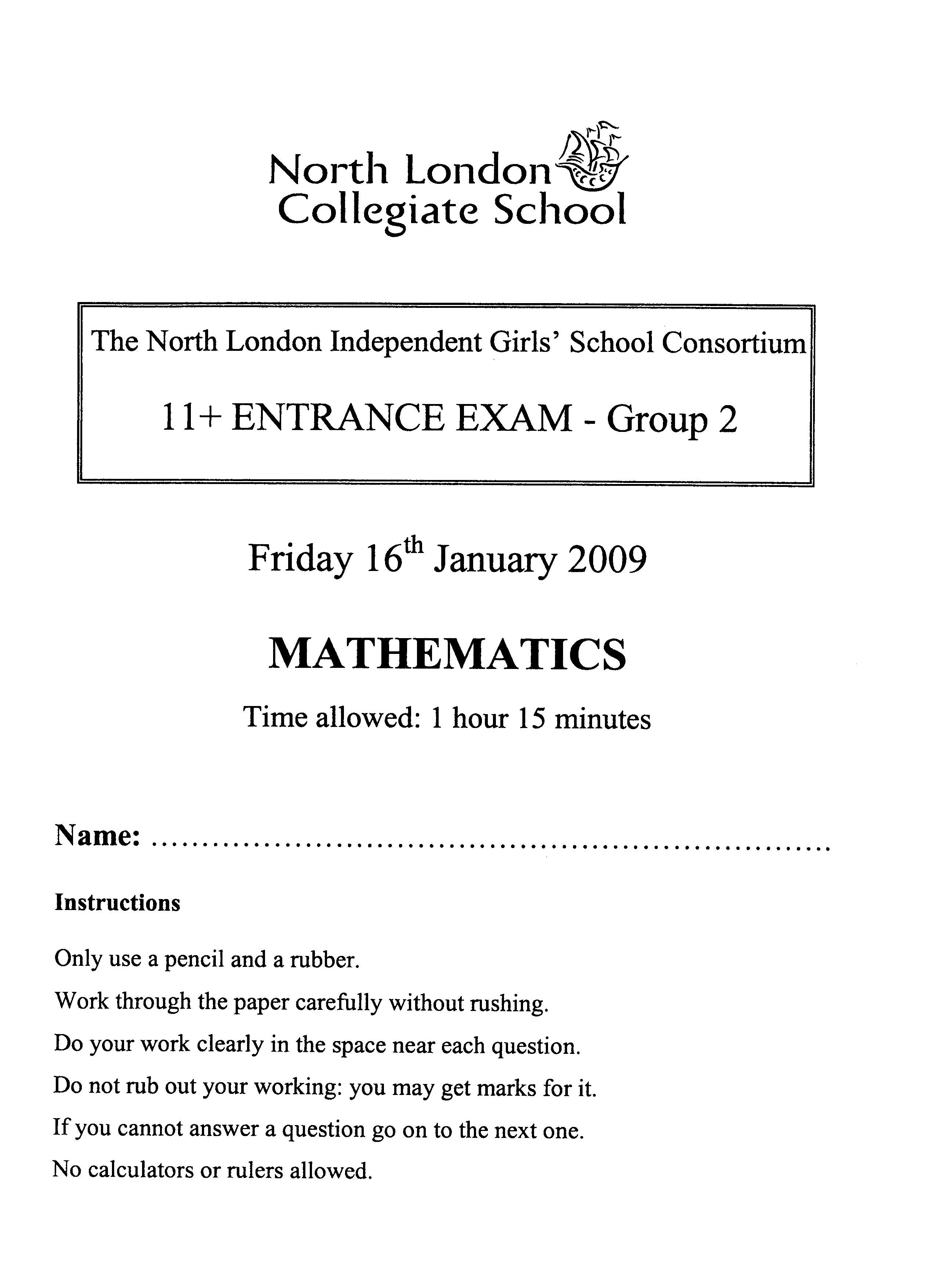 North London Collegiate School: 11+ Maths (2009) [99]